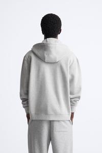 Sweat-shirt gris à capuche pour homme, manches longues, coupe ample, couleur unie, 100 % coton, poids moyen, avec cordon de serrage et poches - Product Image 5