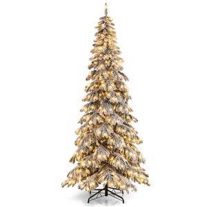 Albero di Natale innevato preilluminato da 2,7 m con 500 LED bianco caldo, 1223 punte di rami, 3 modalità di illuminazione, decorazioni natalizie bianche - Product Image 1