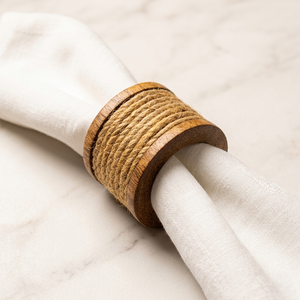 Boho Wooden Napkin Ring with Jute Rope <b>Wrap</b>, Decorative Table Napkin Holder for Home Dining, Festive and <b>Wedding</b> Decor - Product Image 1
