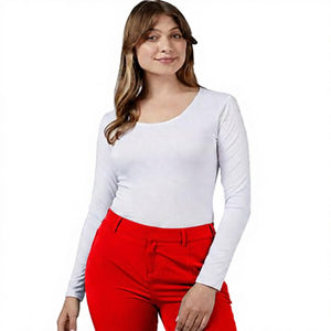 Camiseta de Yoga para Mujer, Blanca, Manga Larga, Cuello Redondo, Sólida, Transpirable, de Spandex y Algodón, Corte Regular - Product Image 2