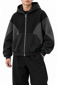 Oversized Hooded <b>Zip</b>-<b>Up</b> Sweatshirt <b>Men</b> Solid Color Fleece Pocket Design Breathable Loose Fit Winter Hoodie 100% Cotton ODM - Product Image 4