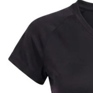 T-shirt noir à manches courtes et col en V pour femme, basique, décontracté, coupe ajustée, uni, léger, haut de tous les jours, vêtements de mode féminine, été - Product Image 3