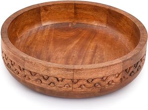 Ensemble de bols à salade ronds en bois d'acacia sculpté à la main, bols individuels, passent au lave-vaisselle, vaisselle pour servir les fruits - Product Image 3