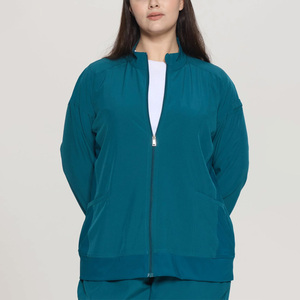 Chaqueta Sanitaria Azul Verdoso para Mujer, de Poliéster Tejido, con Cremallera Completa, Uniforme Hospitalario con Bolsillos y Detección de Agujas - Product Image 3