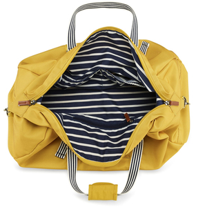 Sac de voyage bleu marine en nylon 600D, capacité 30-40L, avec poignées rayées en nylon et quincaillerie dorée, idéal pour les voyages. - Product Image 4