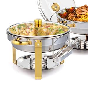 Luxury Stainless Steel Round Chafing Dish With Acrylic Lid Buffet <b>Food</b> <b>Warmer</b> Catering Serving For Middle East Wedding & Hotel - Product Image 1