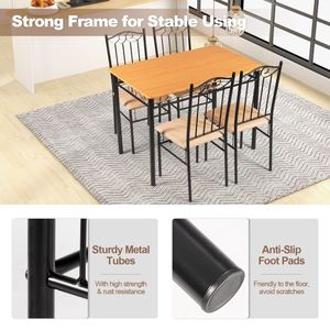 Set di 5 Pezzi: Tavolo da Pranzo in Legno e 4 Sedie Imbottite per Sala da Pranzo - Product Image 6