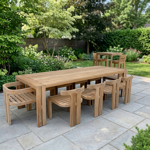 Juego de Comedor Moderno para Exteriores Huu Huyen de Vietnam, 6 Plazas, Madera Maciza, Resistente al Agua y a los Rayos UV, Mesa y Sillas para Jardín o Patio - Product Image 1