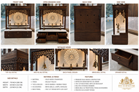 Mandir en bois de teck au design Om effet marbre pour la maison, design moderne, taille personnalisée, armoire de salle de prière, temple finition foncée avec 3 marches