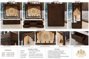 Marble Look Om Design Teak Wood <b>Mandir</b> for Home Modern Design Customized Size Pooja Room Cabinet Dark Polish Temple with 3 Steps - Product Image 6