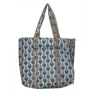 Eco-Friendly 100% Pure Cotton Quilted Tote <b>Bag</b> with Long Handle Large Size Multi-Color Made Rajasthan for Daily Travel - Product Image 4