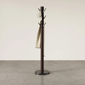 Perchero Minimalista con Poste de Madera y Ganchos de Aluminio para Almacenamiento en la Entrada, Diseño Moderno, Acabado Marrón Oscuro - Product Image 3