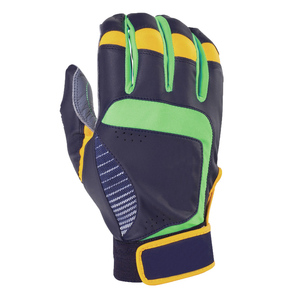 Top Quality Navy Green Yellow Padded Leather Baseball Batting Gloves <b>Hook</b> And Loop Closure With OEM Service - Product Image 2