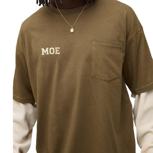 Camiseta de hombre con bolsillo en la manga, color liso, algodón de alta densidad, corte holgado, estilo urbano, marca privada, OEM, suministro al por mayor - Product Image 1