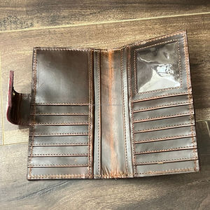 Fabricants à la mode usinés à la main en cuir de vachette longs portefeuilles à deux volets sac à main de Style occidental pour les femmes pochette porte-carte - Product Image 6