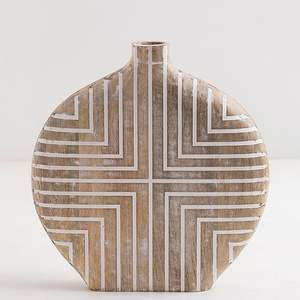 Vase en bois artisanal, haut, décoratif, design mosaïque en bois massif, style moderne rustique, pièce maîtresse pour l'intérieur du salon - Product Image 1