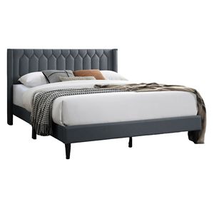 Letto matrimoniale moderno con testiera dal design unico a rombi, 1 pz, in tessuto di tela color antracite, letto imbottito accattivante - Product Image 6