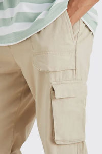 Pantalon cargo kaki pour homme, coupe droite, plusieurs poches, décontracté, taille élastique, en toile respirante, style printemps - Product Image 5
