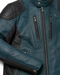 Chaqueta de Motocicleta de Cuero Estampada Contemporánea Unisex |   Adultos |   Negro/Verde Azulado/Marrón/Beige |   Fabricante OEM/ODM |   Logotipo Personalizado | - Product Image 4