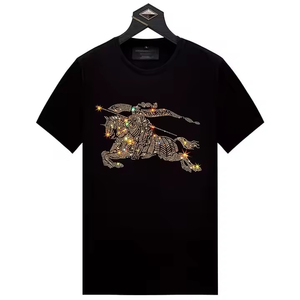 T-shirt en toile orné de strass pour homme 2026 – Mélange polyester/coton, col rond, coupe classique, respirant, haute qualité, luxe, décontracté, personnalisable - Product Image 4