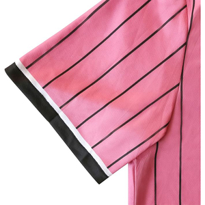 Funny Cute Cartoon <b>Cat</b> Baseball Jersey Pink Pinstripe Mesh Polyester Fabric Moisture Wicking Performance - Product Image 3