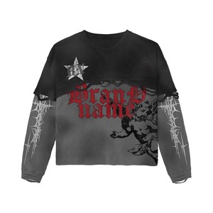 100% cotton T-<b>shirt</b> for men loose fit printed Men double layer <b>waffle</b> cotton GSM contrast panel long sleeve custom print tee - Product Image 5
