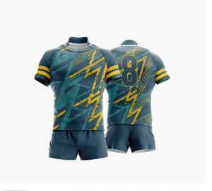 ชุดยูนิฟอร์มรักบี้ เสื้อ กางเกงขาสั้น ชุดทีม 100% โพลีเอสเตอร์ คอวี ไซส์พลัส ชุดทีมสั่งทำ เสื้อผ้ากีฬา ชุดฝึกซ้อม ชุดแข่งขัน - Product Image 3