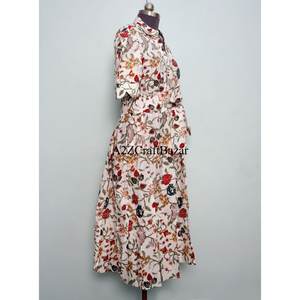 Vestido midi acampanado de algodón 100% para mujer, superventas, ecológico, lavable y transpirable, con botones en la espalda, estampado, cuello en V, largo. - Product Image 5