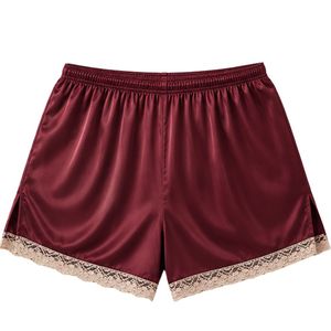 Ensemble de pyjama en satin bordeaux pour femme, haut à manches courtes et short à col en V avec dentelle, vêtements de nuit doux, vêtements de détente, fabrication sur mesure OEM ODM - Product Image 6