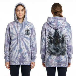 Sweat-shirt à capuche tie-dye violet pour femme, motif coucher de soleil néon rétro, style synthwave vintage des années 80, pull personnalisé, fournisseur de vêtements - Product Image 3