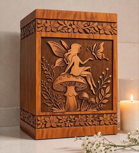 Personalized American Style Fairy Engraved Eco-Friendly Durable Natural Wood Finish <b>Memorial</b> Cremation Urn <b>Box</b> - Product Image 5