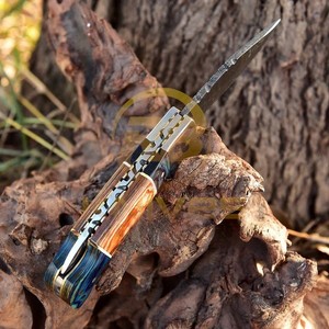 Couteau de chasse Damas personnalisé, manche en bois, lame fixe, couteau de brousse pour activités extérieures, couteau à dépecer, OEM disponible - Product Image 3