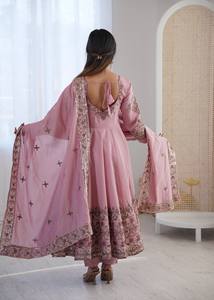 Pink Silk Salwar Kameez With Embroidery Work <b>Ankle</b>-Length Regular Fit Traditional Indian Pakistani Wedding Wear Women's Clothing - Product Image 6