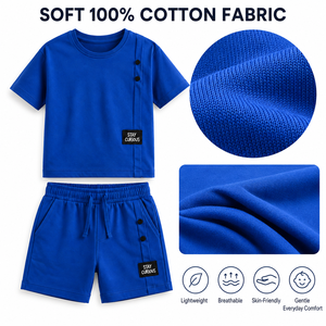 Ensemble t-shirt et short en coton tricoté unisexe à manches longues, couleur personnalisée, tenue décontractée d'été pour enfants - Product Image 4