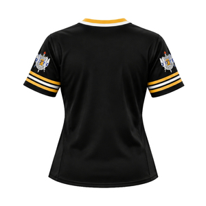 Maillot de hockey pour femmes Sigma Gamma Rho, noir, personnalisé, avec graphique SGRho Script, col en V, manches courtes, tenue sportive pour sororité grecque - Product Image 2