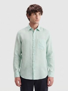 Camisa de Manga Larga para Hombre Enovate, Color Azul Agua Sólido, Informal, Transpirable, Tejido de Lino Beige, Fusión sin Costuras - Product Image 2
