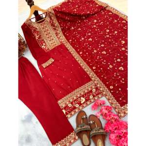 Conjunto de ropa de fiesta de diseñador para mujer Top Bottom Dupatta para un aspecto elegante - Product Image 3