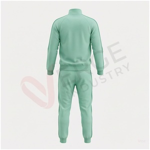Conjunto Deportivo Unisex Verde Menta, Manga Larga, Cuello Alto, Cierre Frontal, Color Sólido, Transpirable, Informal, para Otoño, Corte Regular - Product Image 2