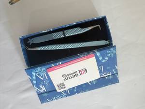 Pince à épiler GETUP BROSONS IMPEX pour extensions de cils, courbée à 90/45 degrés, en acier inoxydable, fibres lisses, précision, antidérapante, Perfect Star - Product Image 2