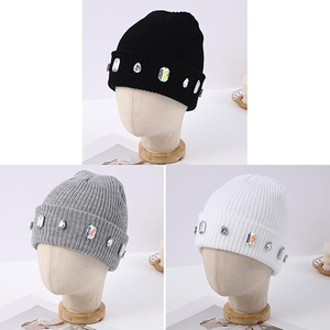 Wholesale Black Studded Beanie Hat Rib Knit <b>Winter</b> <b>Cap</b> Unisex Soft Warm Stretch Skull <b>Cap</b> Custom Logo Hat - Product Image 4