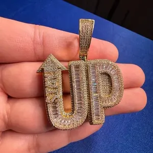 Pendentif pour homme personnalisé avec lettre, en moissanite véritable ronde de 3 carats, plaqué or jaune 14 carats - Product Image 2