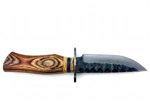 Cuchillo Utilitario de Hoja Fija de Acero de Alto Carbono Forjado a Mano, Mango de Madera de Olivo y Resina Azul Turquesa, Herramienta EDC Personalizada OEM de Grado DIY - Product Image 6
