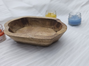 Cuenco ovalado de madera hecho a mano para decoración del hogar, recipiente artesanal de madera para hacer velas - Product Image 1