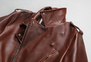 Chaqueta de Motociclista de Cuero Genuino para Mujer, Color Marrón, Cierre Frontal con Cremallera, Estilo Biker, Manga Larga, Corte Regular, Cuello Camisero, para Otoño - Product Image 4