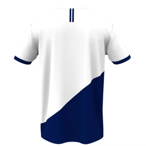 T-shirt à manches courtes pour homme, blanc et bleu marine, col rond, coupe classique, en coton tricoté décontracté - Product Image 5
