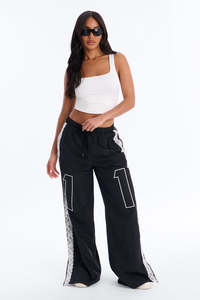 Customizable Womens Wide Leg Lace Panel Track Pants <b>Drawstring</b> Casual Streetwear <b>Trousers</b> OEM Private Label men's pants - Product Image 4
