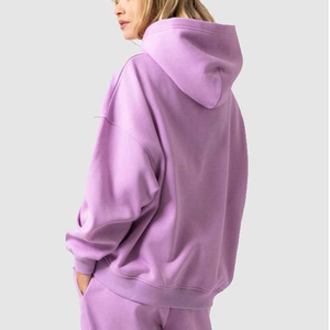 Sweat-shirt à capuche oversize pour femme, couleur unie, en molleton, à épaules tombantes, manches longues, décontracté, polyester/coton - Product Image 3