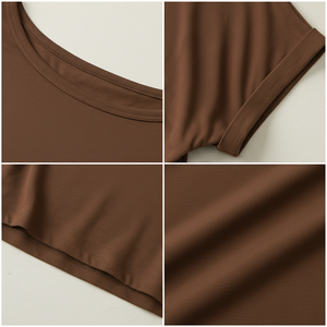 Camiseta Corta Básica para Mujer, Manga Corta, Cuello Redondo, Corte Holgado, Informal, Verano, Venta al Por Mayor - Product Image 5