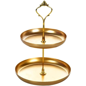 Luxuries 2 Tier Hammered Stainless Steel <b>Cake</b> <b>Stand</b> With Gold Leaf Accents Elegant Dessert Server For Parties & Home Decor - Product Image 2