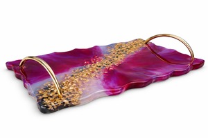 Custom Epoxy Resin Serving Storage Tray with Gold Foil & Metal Handles Decorative Breakfast <b>Coffee</b> <b>Table</b> Tray Vanity Organizer - Product Image 5